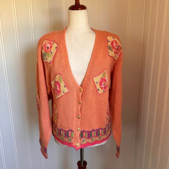 Vintage 90s Twee Orange Cardigan Sweater M - Picture 1 of 8